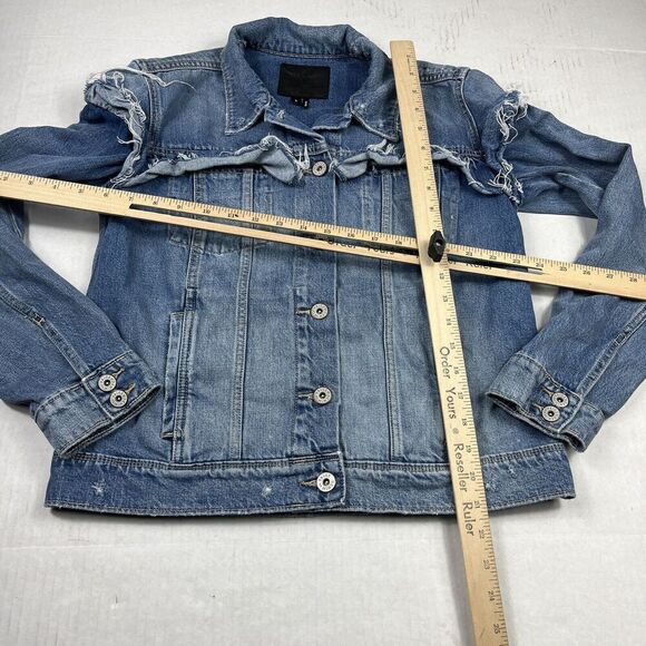 PAIGE Womens Denim Jean Jacket Blue Street Layer Distressed Button Front SMALL - Picture 5 of 11